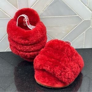 Baby Ugg Fluffy Red Slipper Sandals Size 2/3, Small 6-12 Months,